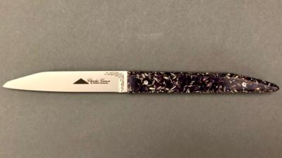 Couteau pliant par Charles Canon - manche 12 cm résine avec inclusion de lavande
