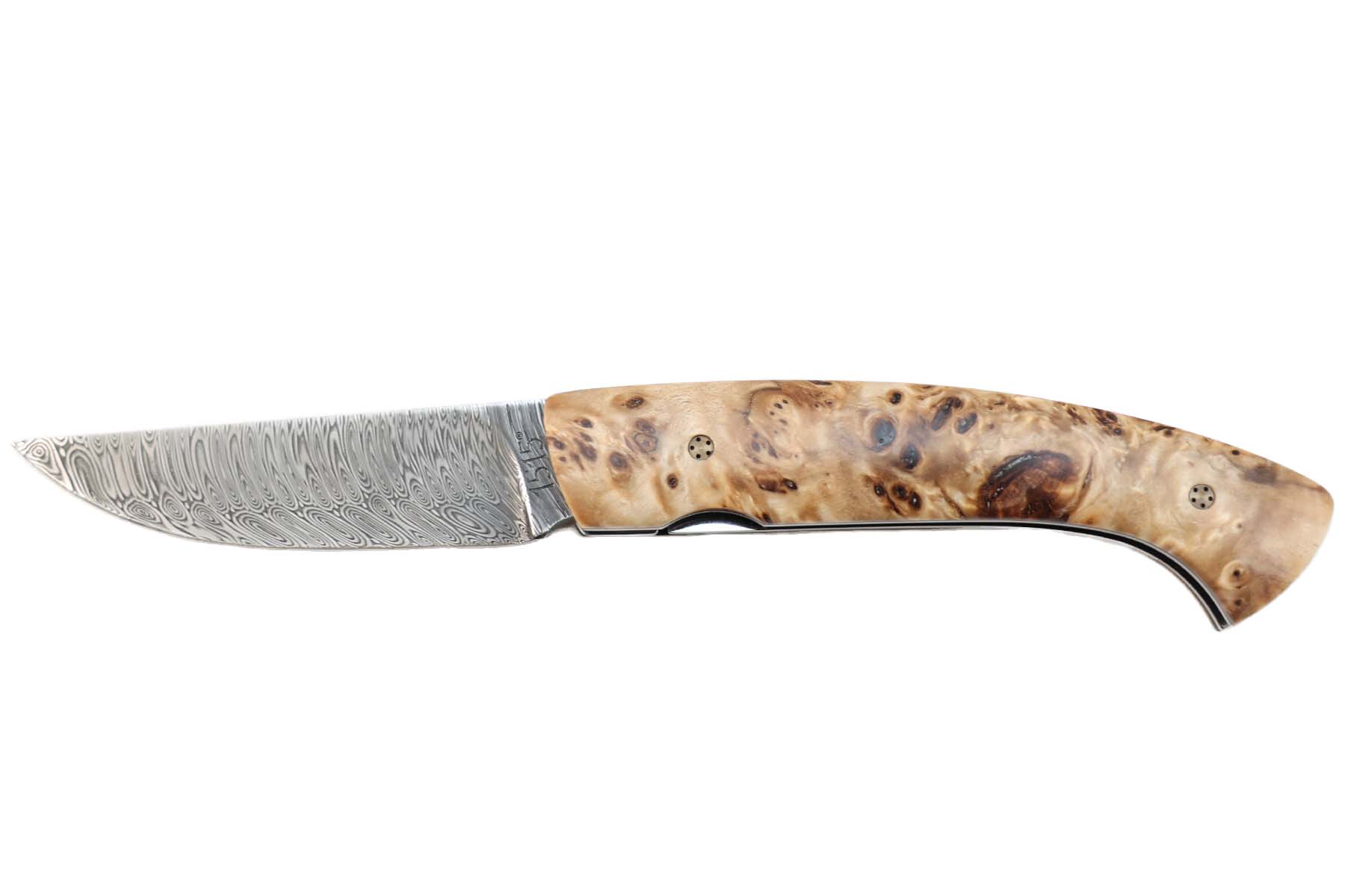 Couteau pliant artisanal Le 1515 - Manu Laplace Atelier 1515 - loupe d'érable stabilisé