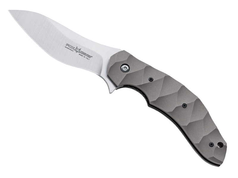 Couteau Fox Flipper titanium - manche 12 cm titanium ondulé