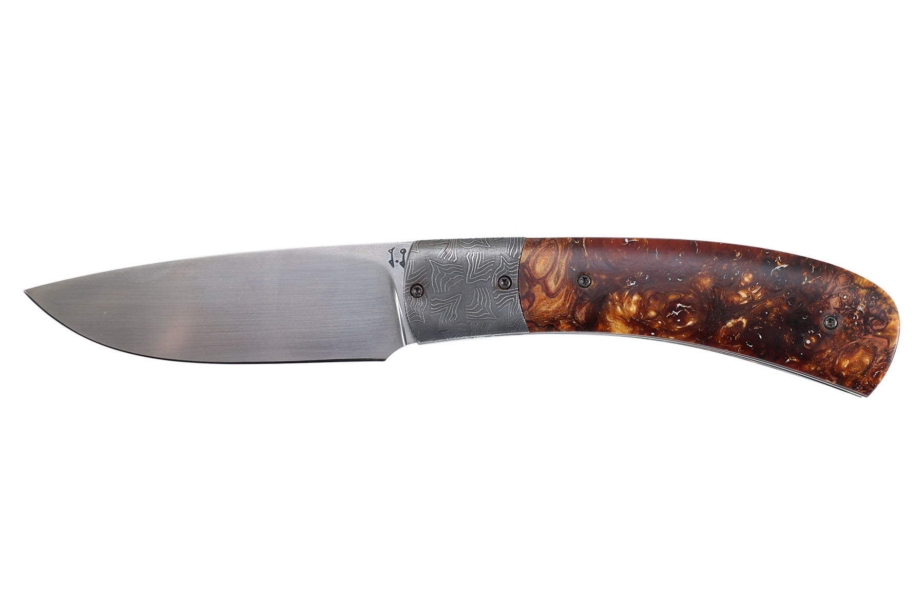 Couteau artisanal de Joel Grandjean en loupe de marronnier - RWL34