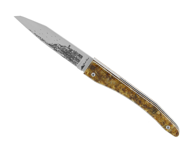 Couteau piémontais Charles Canon - manche 11,5 cm fleurs d'immortelles corse