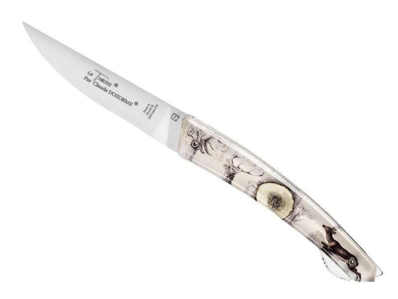 Couteau pliant Le Thiers " Verrou" de Claude Dozorme - manche 12 cm bois de cerf
