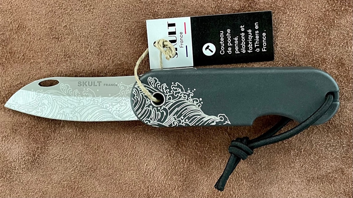 Couteau pliant à friction Skult, gris modèle "La Vague"