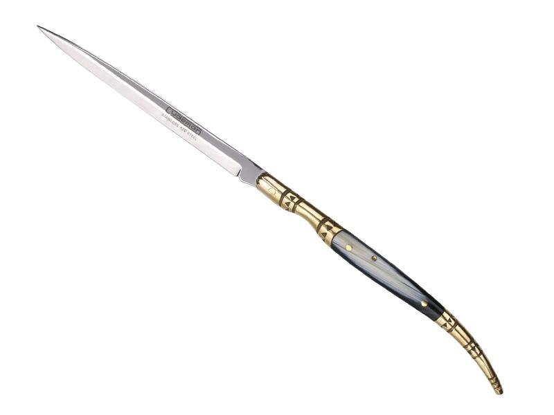 Couteau stylet CUDEMAN - lame étroite acier - manche 14 cm façon corne