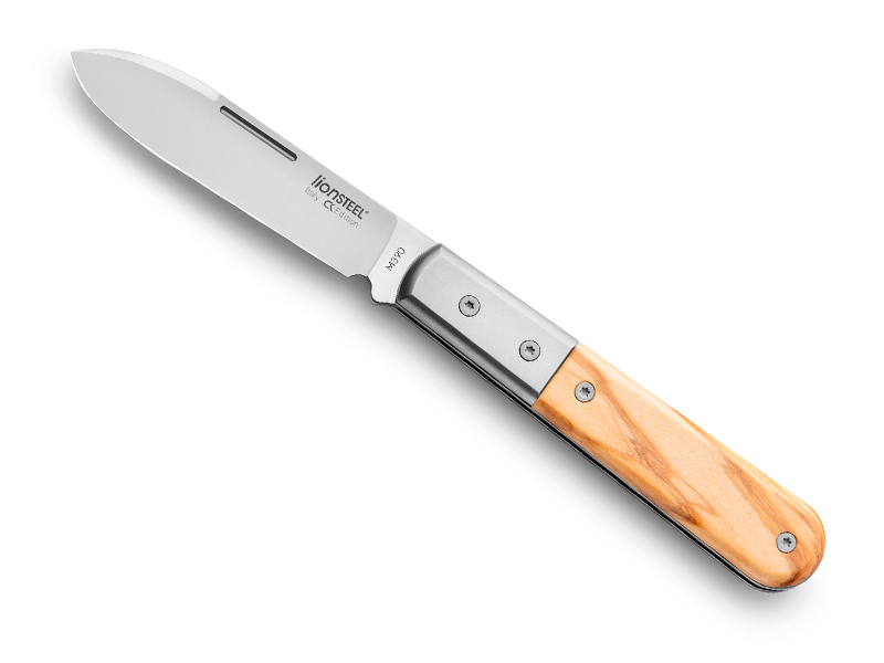 Couteau Lionsteel Rounded Barlow - manche 11 cm olivier + mitre titanium