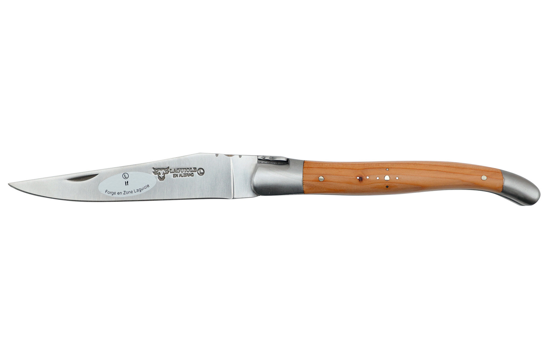 Couteau Laguiole en Aubrac 12 cm - double mitres manche en If - Ressort forgé