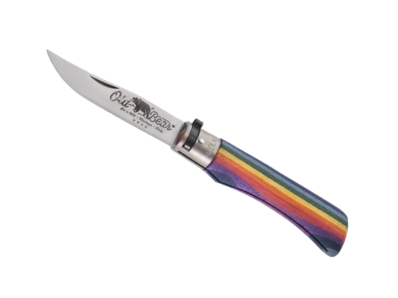 Couteau pliant Old Bear Rainbow Taille M - manche 11 cm bois d'ayous stratifié multicolore