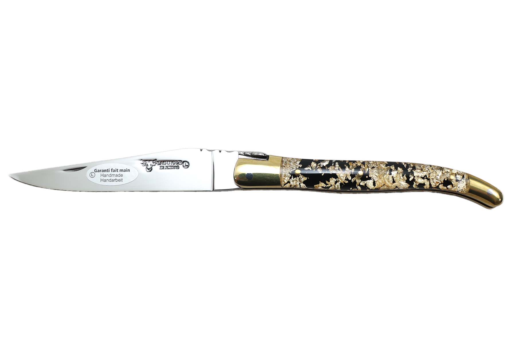 Couteau pliant Laguiole en Aubrac 12 cm - Pailleté Or mitres laiton