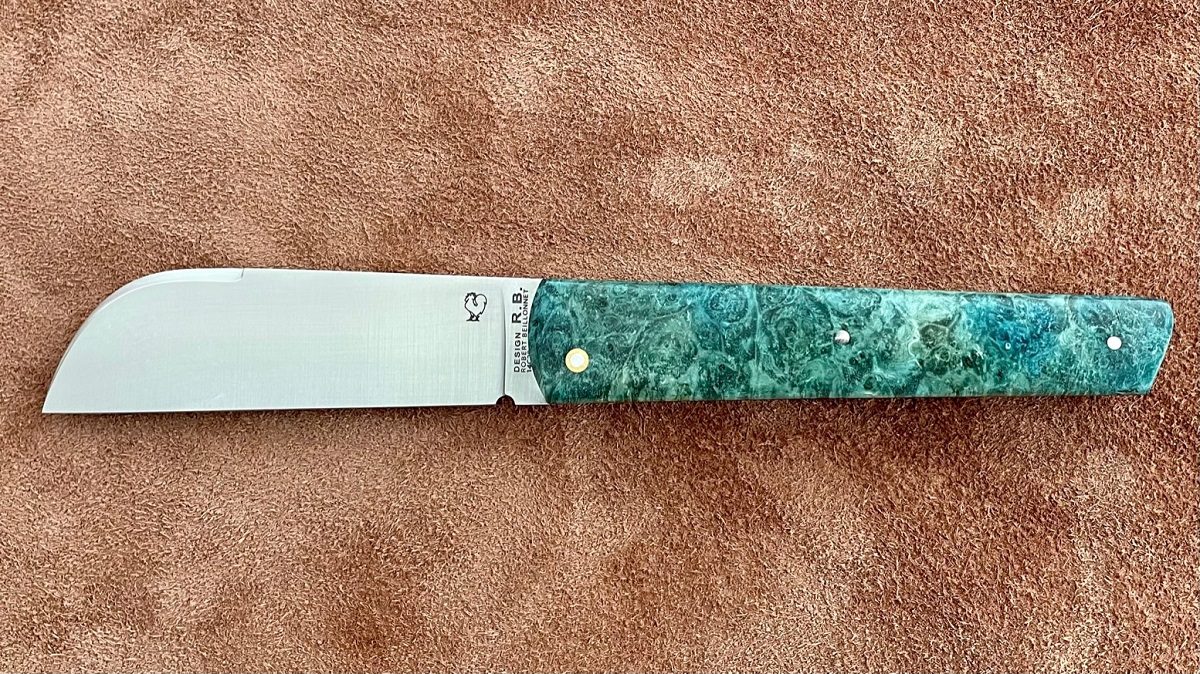 Couteau pliant Le Seurre Passion France en loupe de sureau stabilisée vert bleu