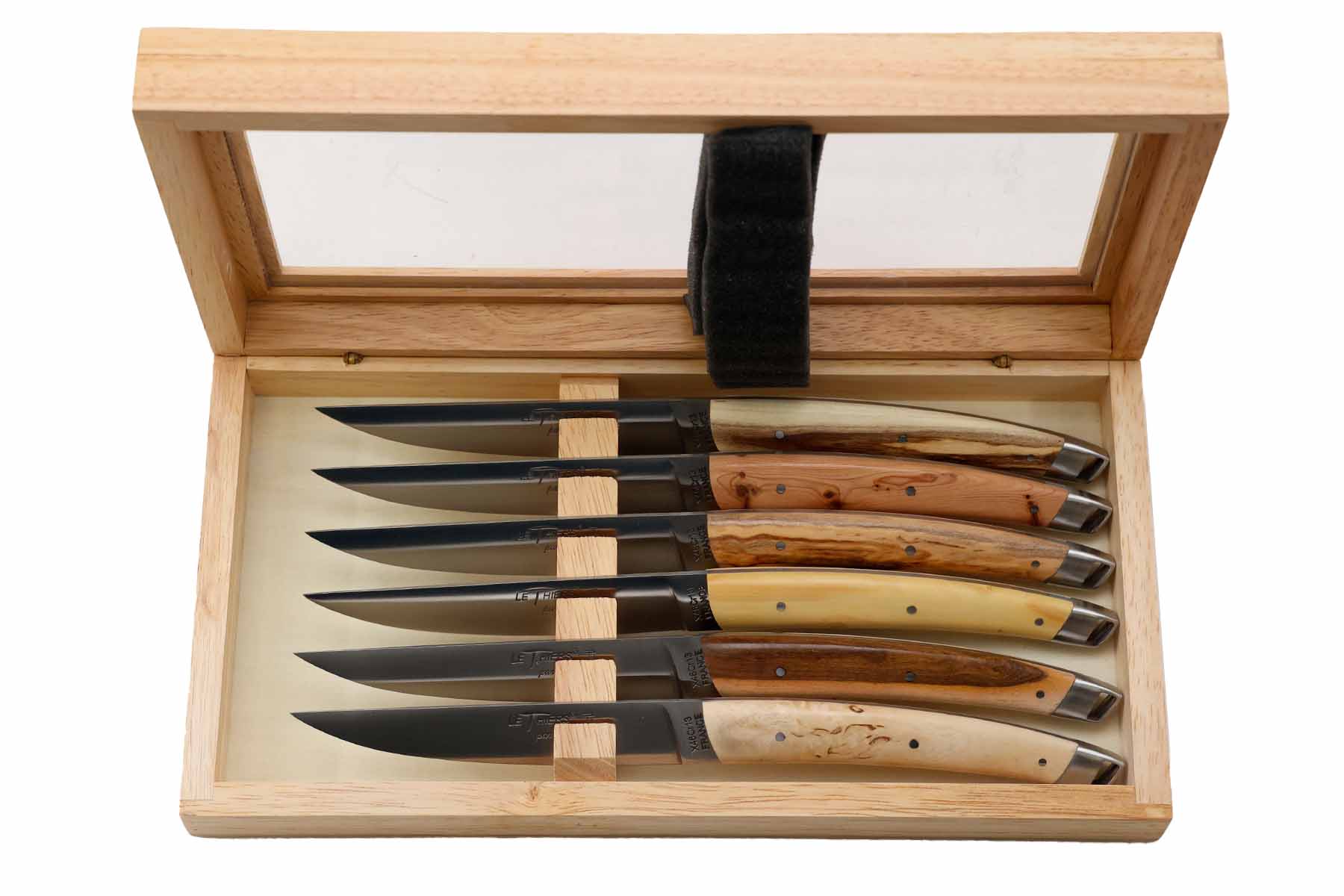 Coffret bois vitré de 6 couteaux Le Thiers par Locau  -Le Tablior 23 cm Bois claire Assortis