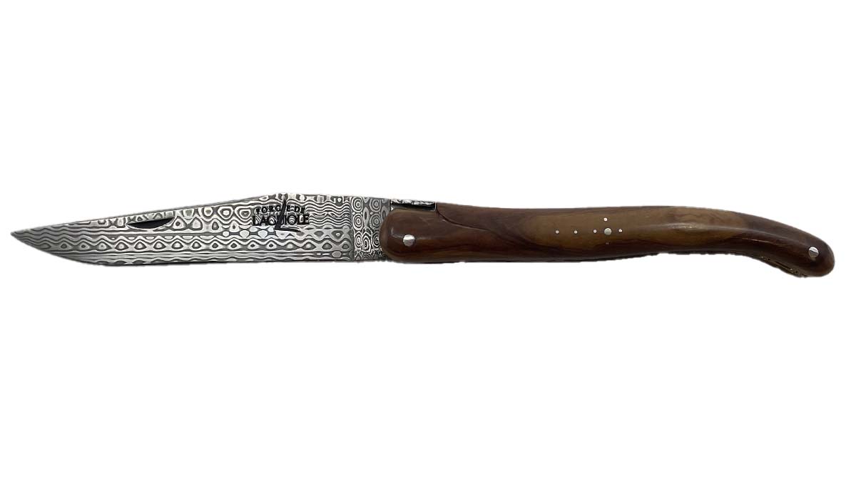 Couteau Les Forge de Laguiole,  plein manche en Olivier - damas