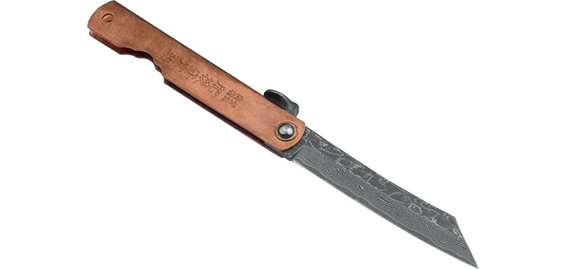 Couteau Higonokami Böker Irogane damascus - manche 9 cm cuivre