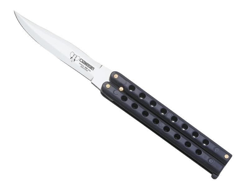 Couteau papillon CUDEMAN - manche à trous 12 cm noir