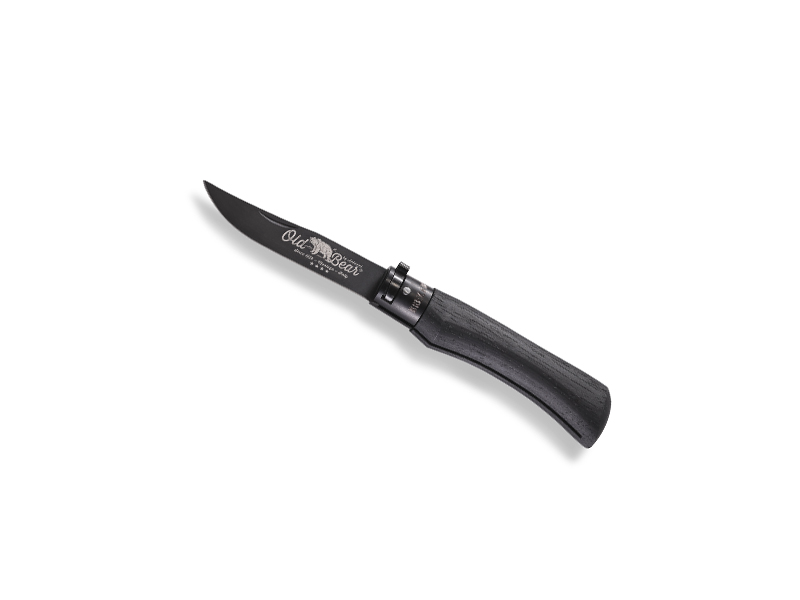 Couteau pliant Old Bear virole noire Total black taille S - manche 10 cm bois d'ayous stratifié noir