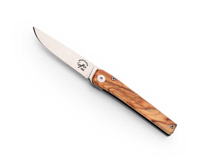 Couteau Salamandra - manche 9 cm olivier au recto et inox gris au verso