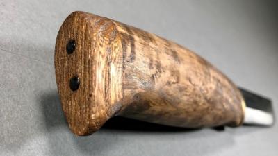 Couteau nordique "Bear Paw 125 " par Harri Merimaa, bouleau teinté, étui cuir trad
