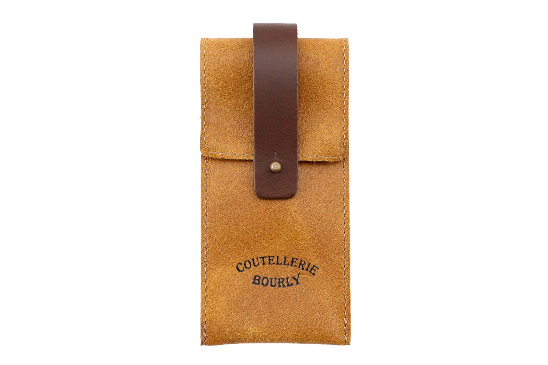 Étui cuir sable Crafted & Coutellerie Bourly pour couteau pliant