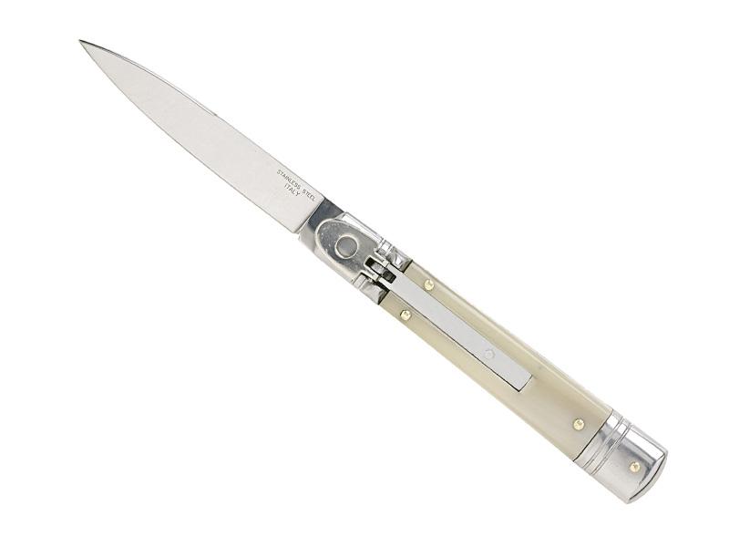 Couteau automatique rétro  lame inox - manche 11 cm corne blonde