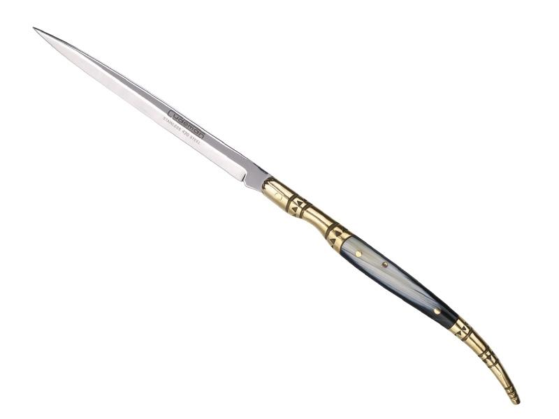 Couteau stylet CUDEMAN - lame étroite acier - manche 10 cm façon corne