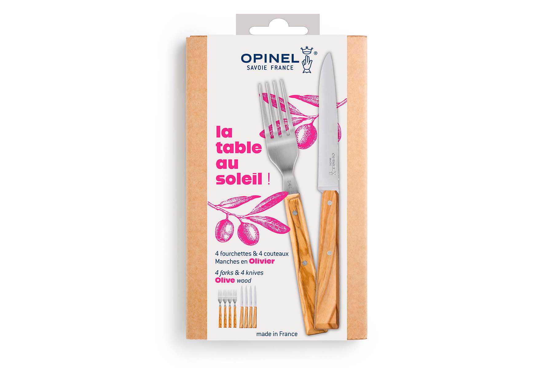 Coffret Opinel "La table au soleil !" 4 fourchettes Sylve et 4 couteaux Bon Appétit - olivier