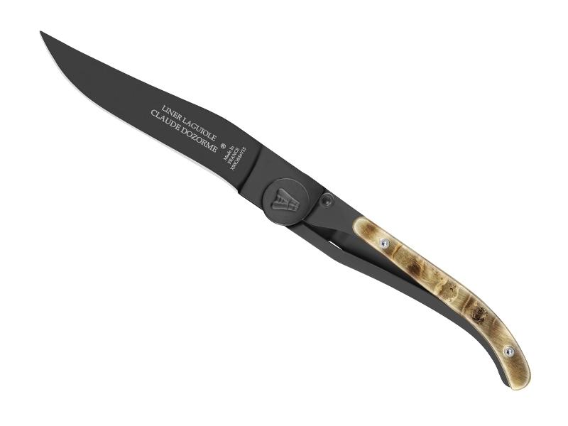 Couteau Laguiole C. Dozorme Liner Lock full black - manche 11 cm corne de bélier