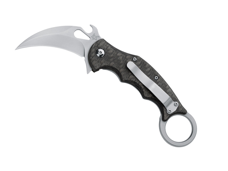 Couteau Fox Karambit - manche 10 cm (12 cm avec anneau) fibre de carbone/titanium