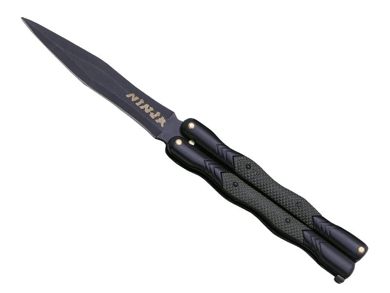 Couteau papillon CUDEMAN - manche 12,5 cm inox noir/plaquettes nylon vert