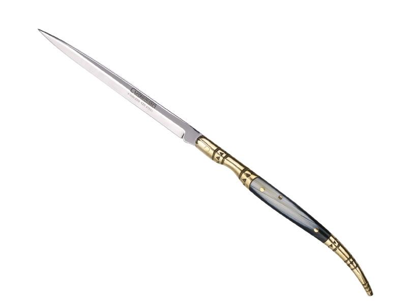 Couteau stylet CUDEMAN - lame étroite acier - manche 7 cm façon corne