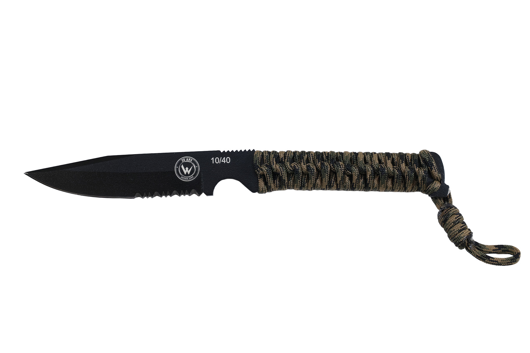 Couteau Wildsteer W TECH 4 édition limitée 20 ans - lame noire serration - paracorde