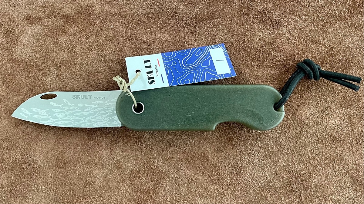 Couteau pliant à friction Skult, vert kaki Banc de Poissons