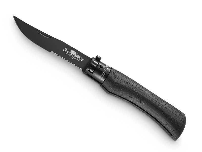 Couteau Old Bear Total Black virole noire lame semi-dentée taille L