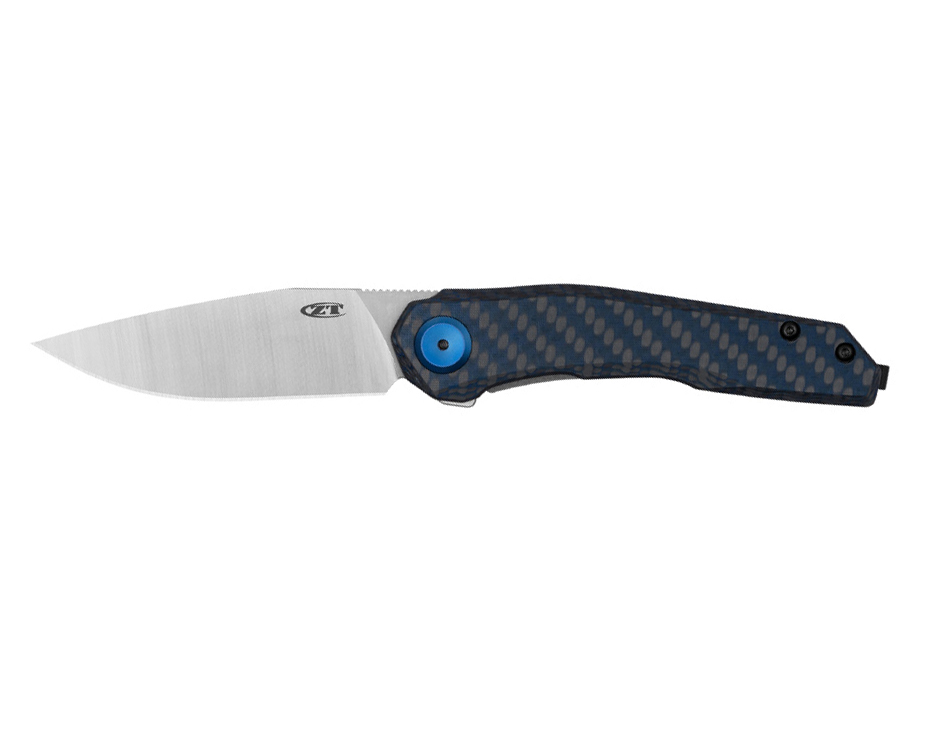 Couteau Zero Tolerance 0545BLUCF - manche 11 cm fibre de carbone bleu au recto et titanium au verso