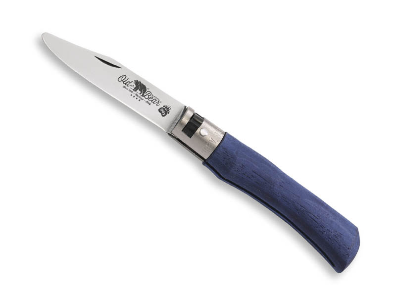 Couteau pliant Old Bear junior Taille S - manche 10 cm bois d'ayous stratifié bleu
