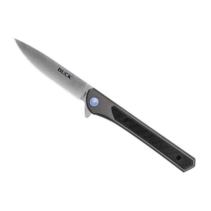 Couteau pliant Buck Cavalier - manche 11,5 cm aluminium anodisé gris avec insert